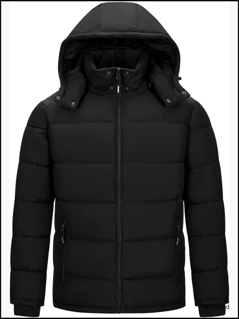 Men's Lightweight Puffer Jacket Detachable Hood Insulated Winter Coat Water